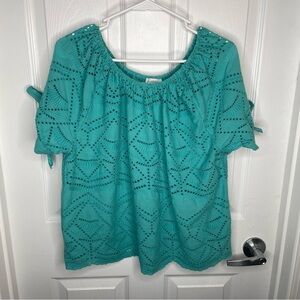 Sundance Paulina Cotton Eyelet Shirt in Aqua Blue Oversized XS